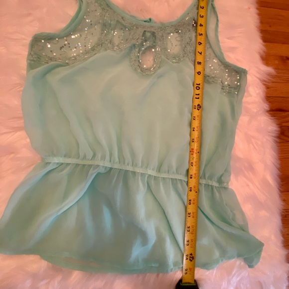 EUC Size Large Sheer Mint Green Beaded Sequin Peplum Tank - Picture 4 of 9